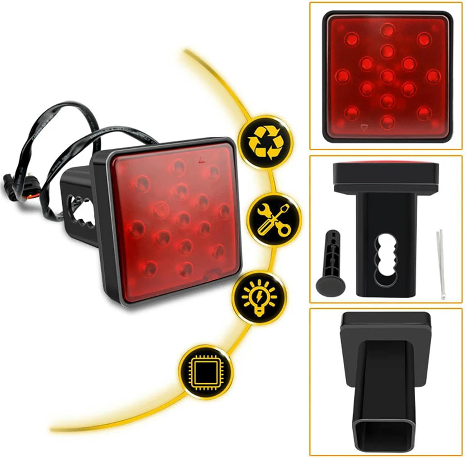Brake Light Trailer Hitch Cover Fit Towing & Hauling Black Red Lens Tow Hitch Driving & Brake Lamp Car Led Lights