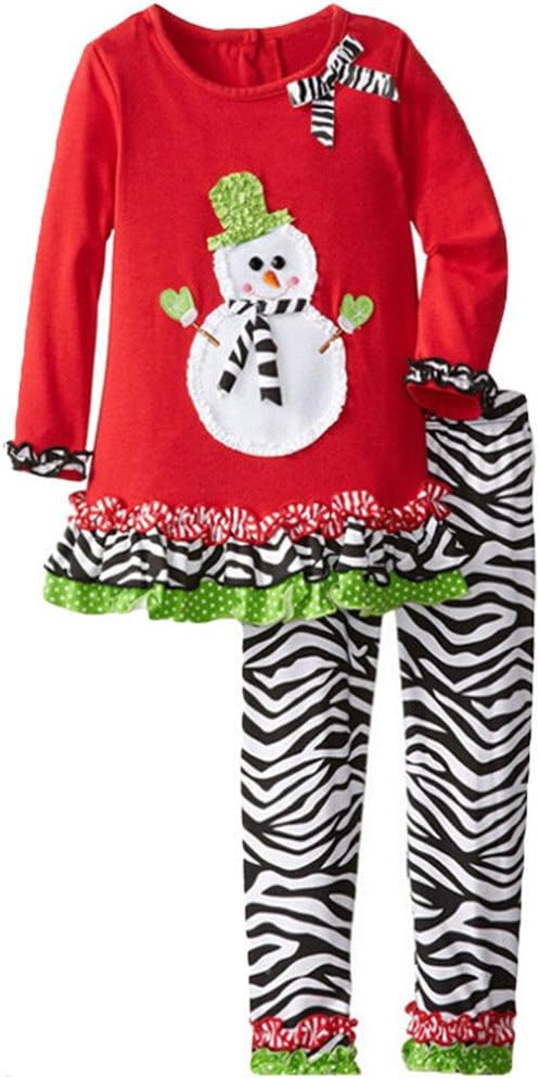 Dudebabe Little Girls 1-5 Years Christmas Outfit Long Sleeve Shirt Leggings 2 Pieces Set 1Y Snowman