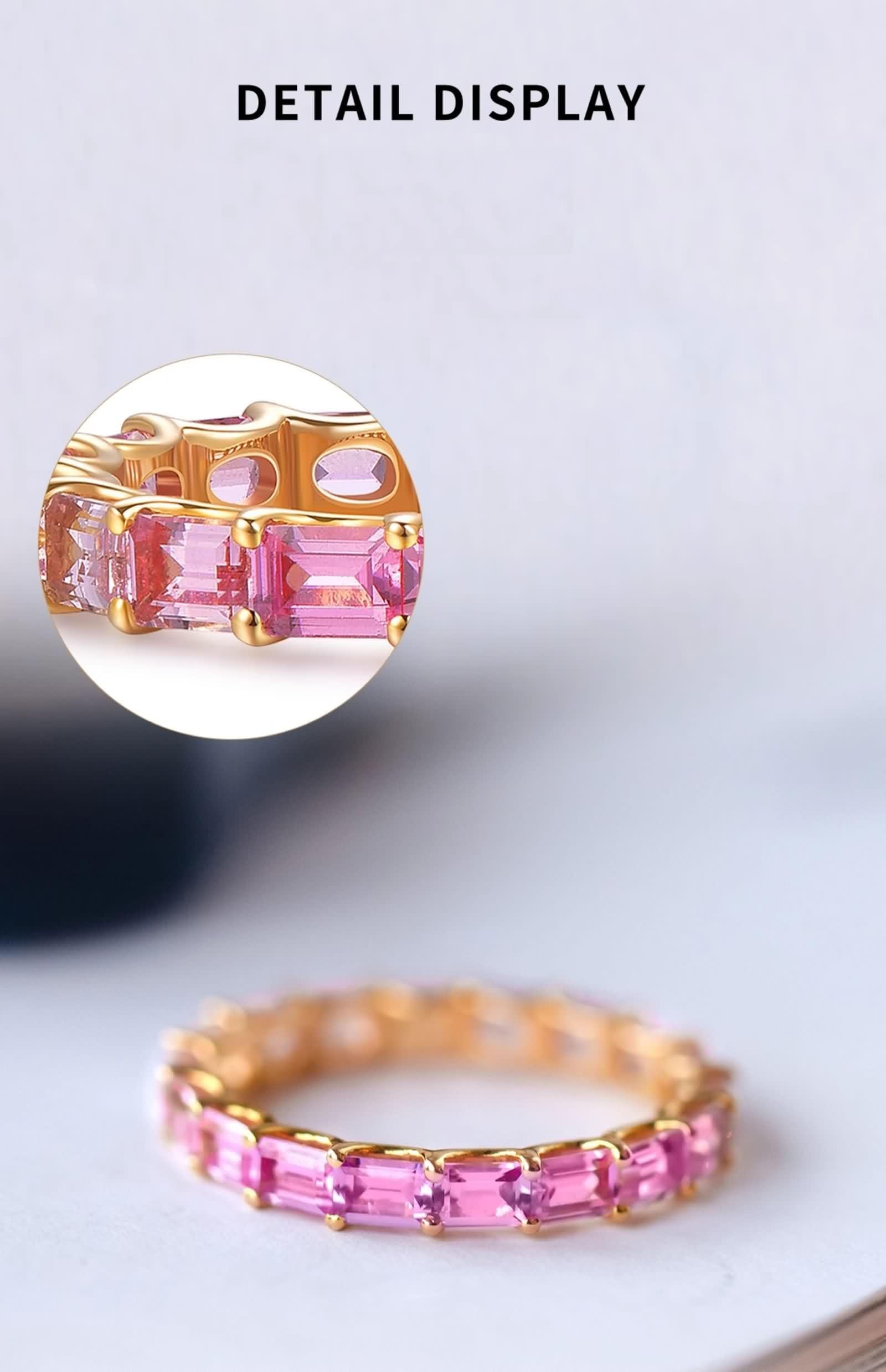 KnSam Anello di fidanzamento in oro giallo 9 K/14 K/18 K, 2,79 carati, con zaffiro rosa, classico taglio rettangolare rosa, anello Au750/585/375 oro, misura 47-70