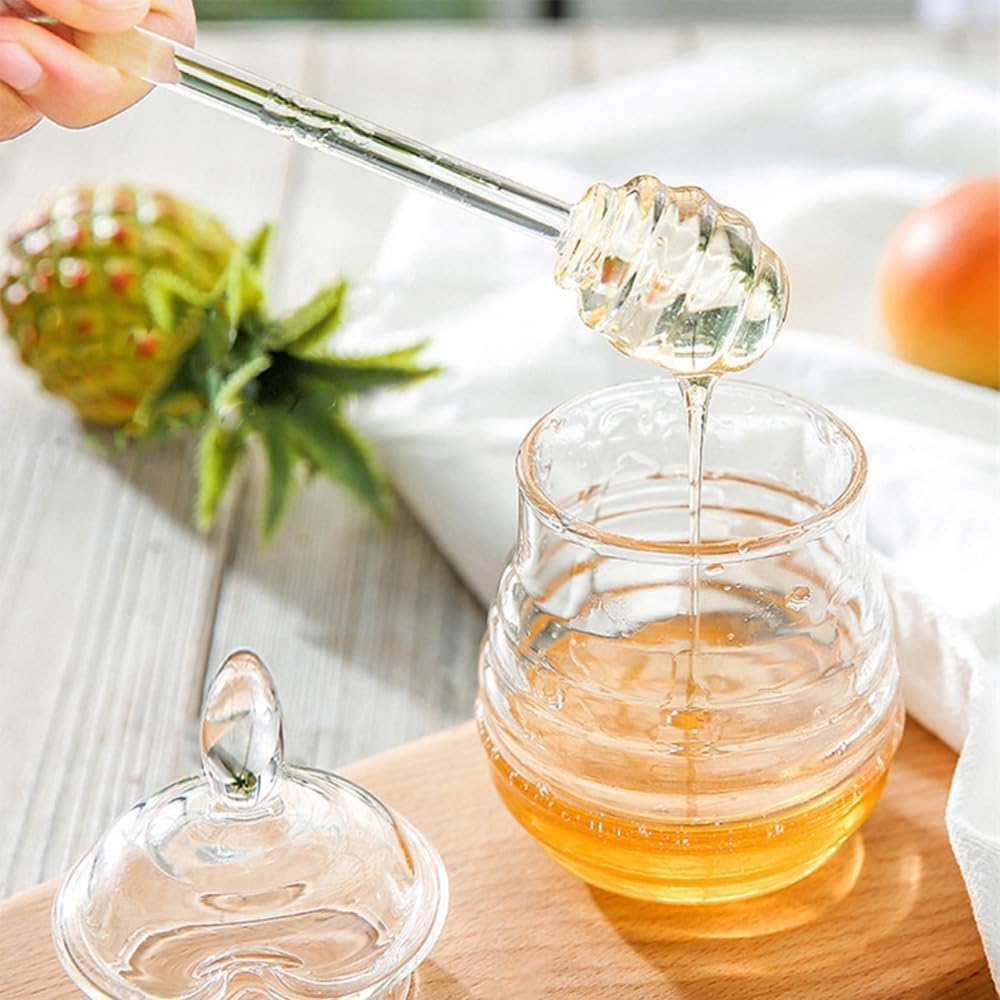 245ml Transparent Honey Jar with Dripper Stick, PS Beehive Design for Kitchen, Refillable Storage Container for Honey and Syrup 3.7 x 5.6 in