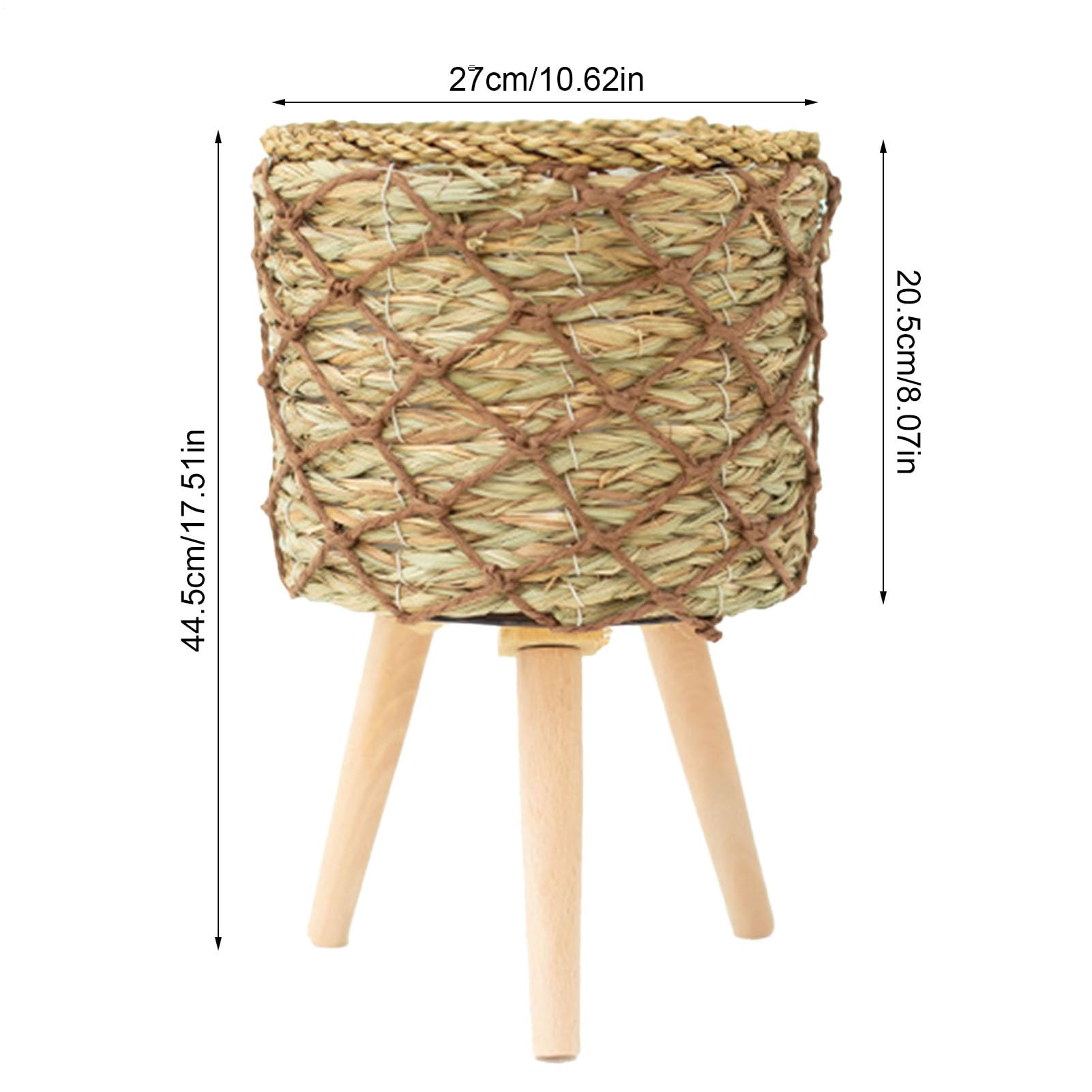 Fioriera intrecciata – Vaso per fiori da interno, cesto con 3 gambe in | legno, supporto decorativo per piante, elegante supporto per vasi di fiori rialzato, design artigianale in rattan resistente,