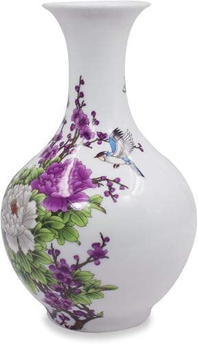 Miniatura 4 de Dahlia Famille - Florero de rosa, hecho a mano, porcelana china, doncella serena, forma de melón, 8.5 pulgadas