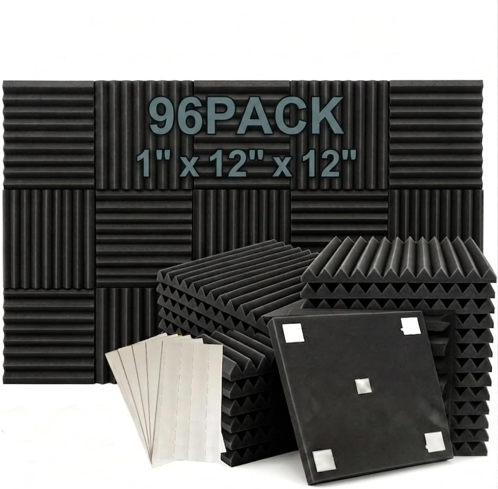 96 Pack Medium Sale Acoustic Foam Soundproof Foam(Accompanied By Double-Sided Adhesive Tape) (96 Black)