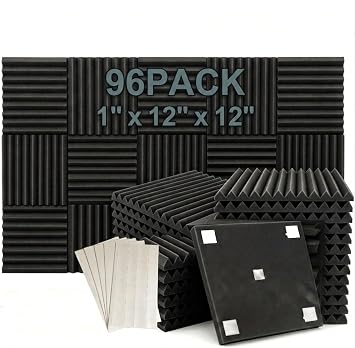 96 Pack Medium Sale Acoustic Foam Soundproof FoamAccompanied By Double-Sided Adhesive Tape 96 Black