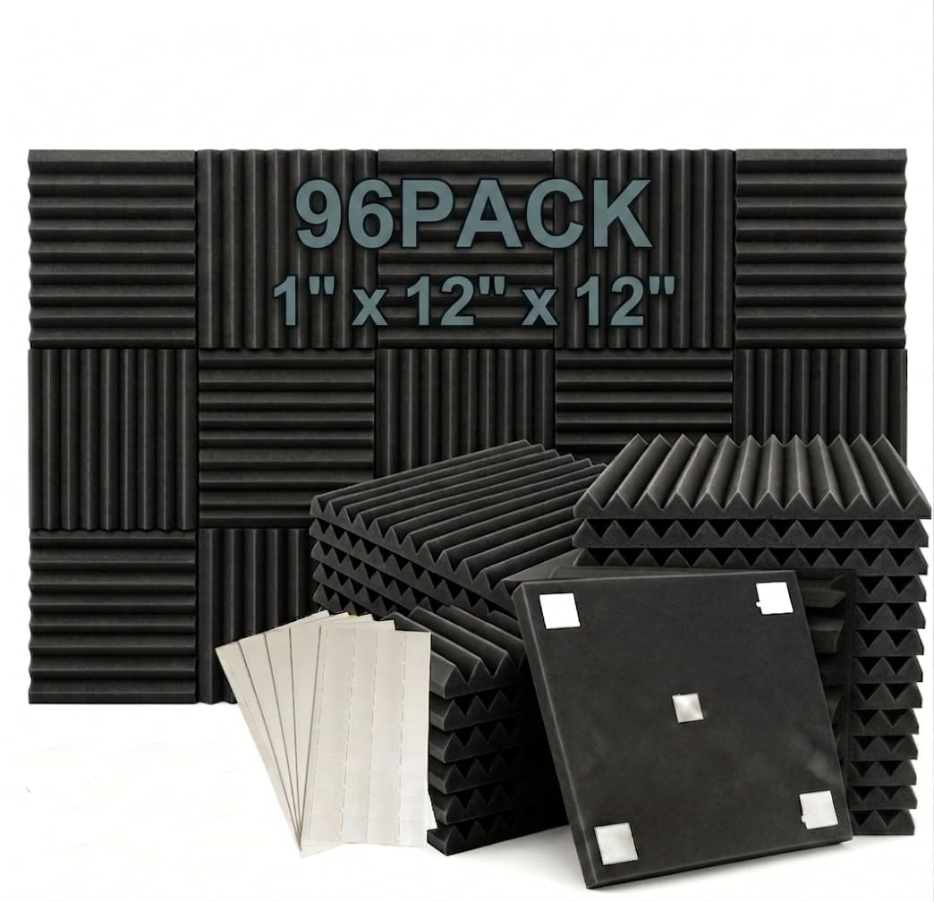 Photo 1 of 96 Pack Black/BLUE 12 "X 12 "X1" Acoustic Panels Studio Soundproofing Foam Wedge Tiles(Accompanied By Double-Sided Adhesive Tape)