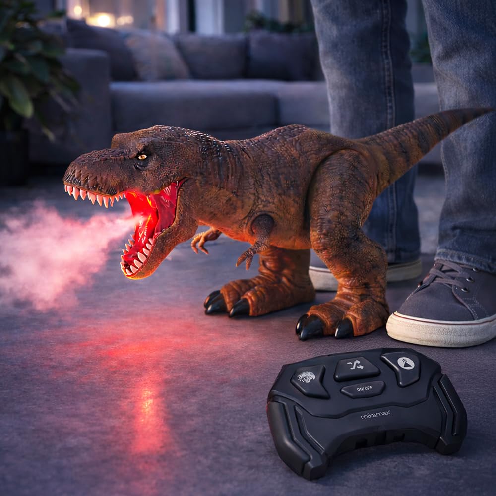mikamax RC T-Rex Dinosaurier - Dampfatmung Effekt - Ferngesteuerter Laufender Dino - Licht & Sound - Realistischer Rauch - Interaktives Kinderspielzeug Geschenk