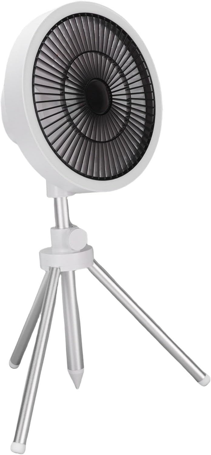 Zunate Camping Fan with Tripod, 3-in-1 Oscillating Fan with Light and Phone Charger, 3 Speeds and Adjustable Height for Tent, Fishing, and Outdoor Activities (White)