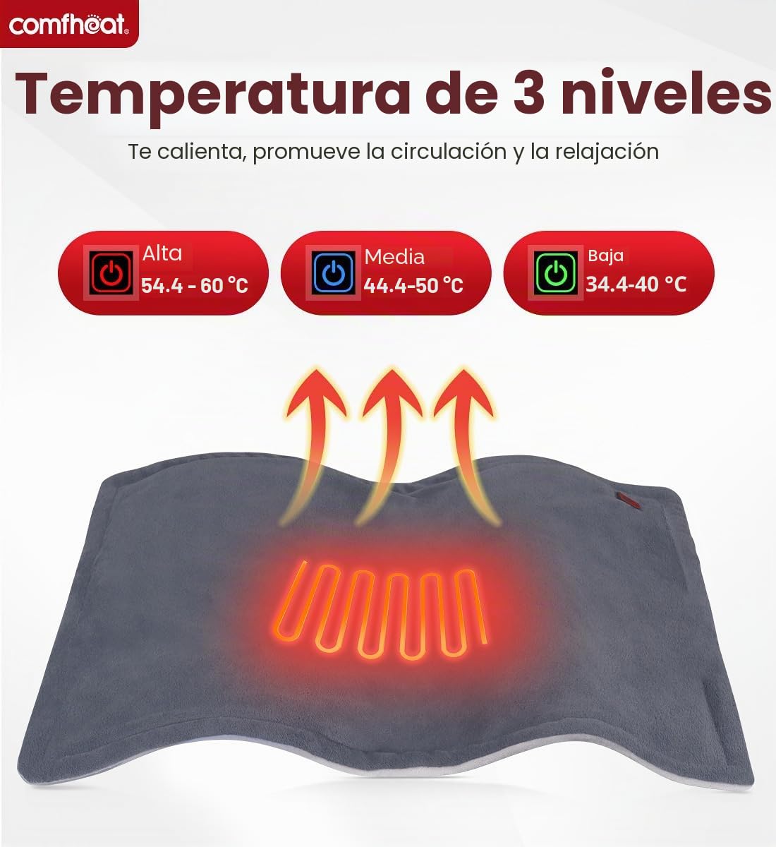 Almohadilla térmica recargable con batería, almohadilla térmica inalámbrica pesada recargable para viajes, 3 ajustes de calor, alivio del dolor para espalda, hombros, abdomen, 11 x 17