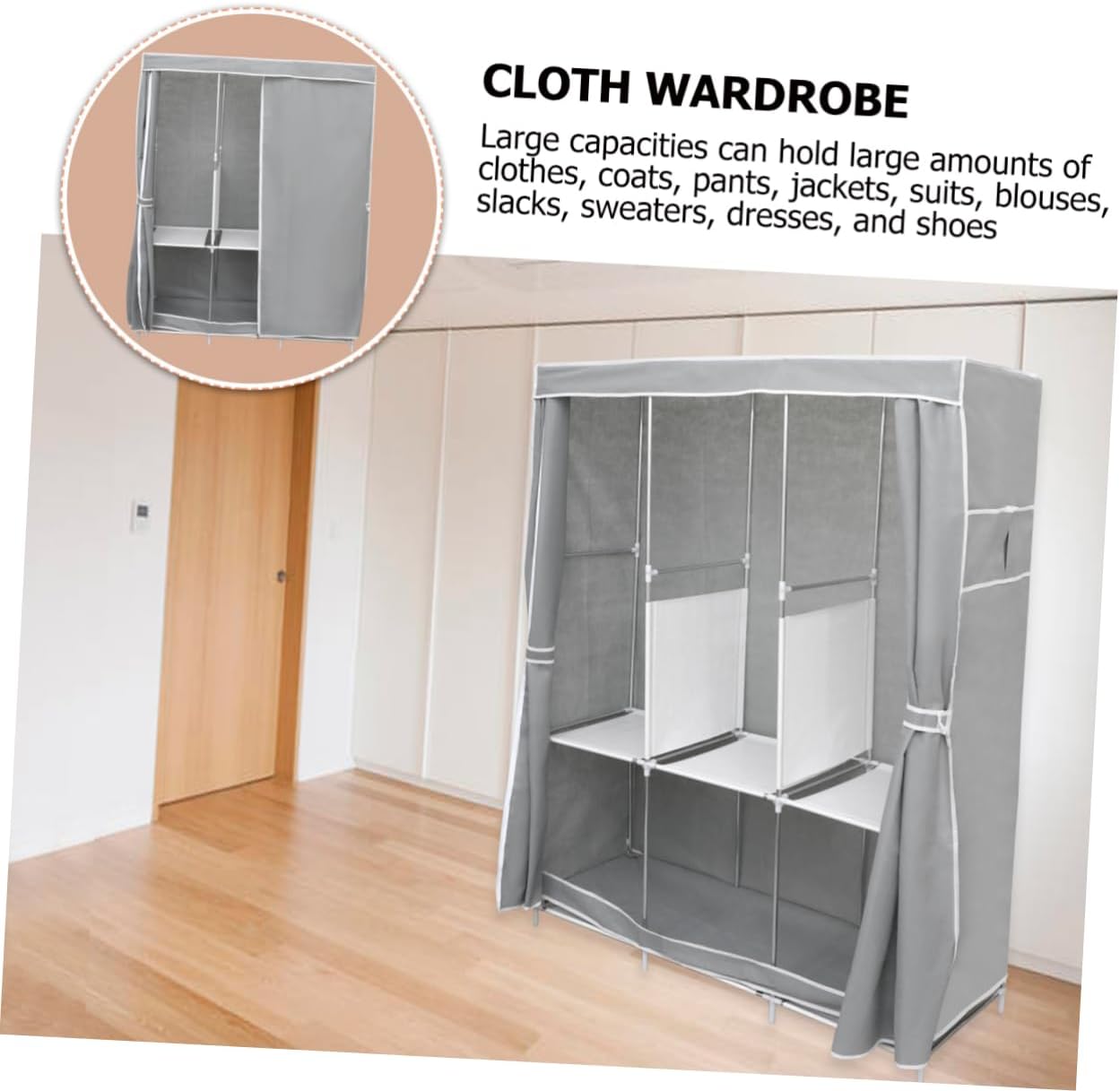 Ciieeo 1Pc Portable Non Woven Fabric Clothes Closet Sturdy Wardrobe Organizer with Easy Assembly for Dust Protection Modern Storage for Home Use