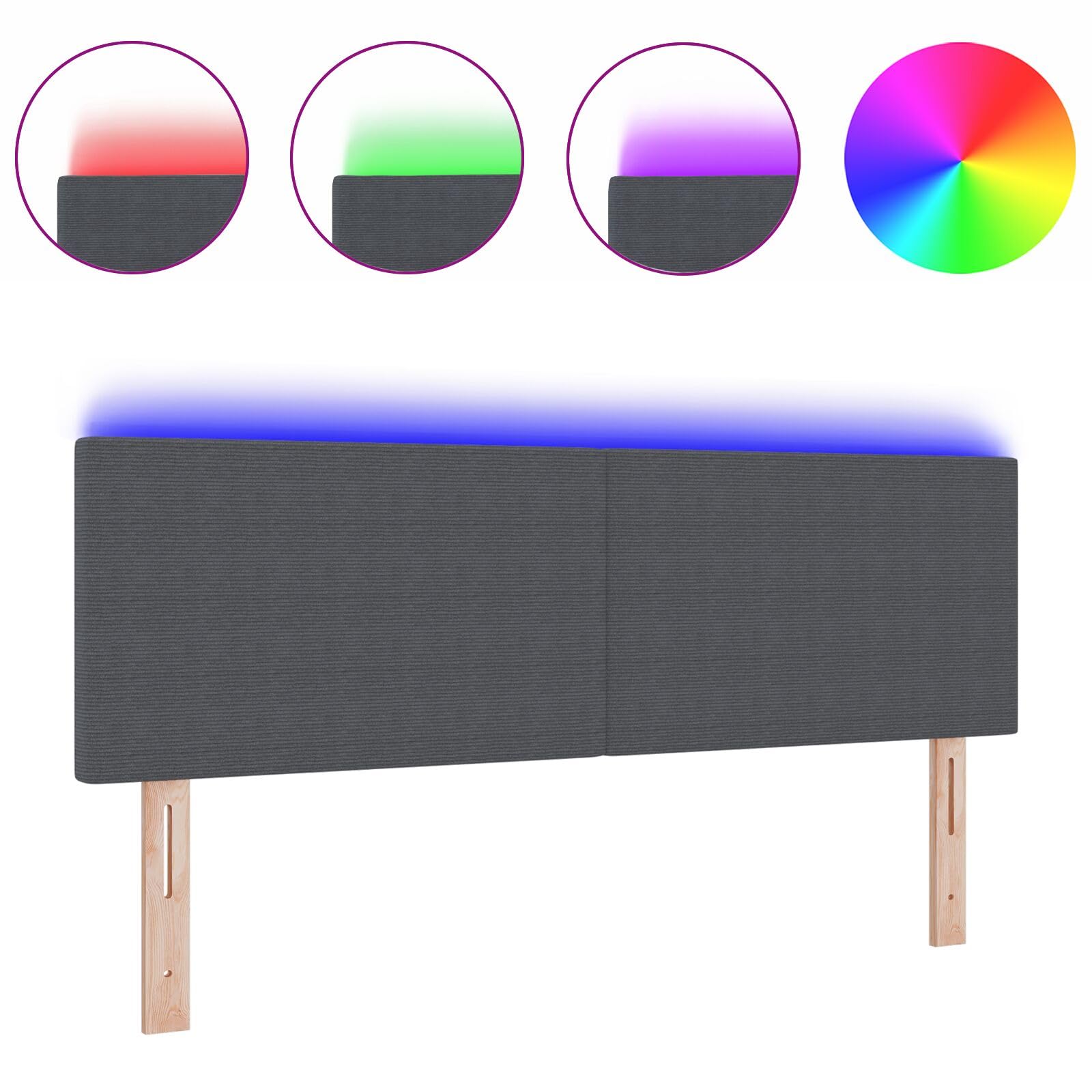 Brokky 3338030 Testiera LED Design Semplice Grigio Scuro 80 cm Tessuto Corduroy di Testata in Legno,Testata Letto Matrimoniale Muebles Dormitorio Spalliera Letto Testiere per Letto Matrimoniale