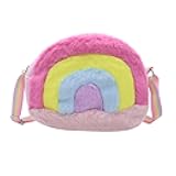 Cute Girls Crossbody Bag Rainbow Purse Wallet Glitter PU Patchwork Plush Shoulder Bag Handbag for Women Toddler,Pink
