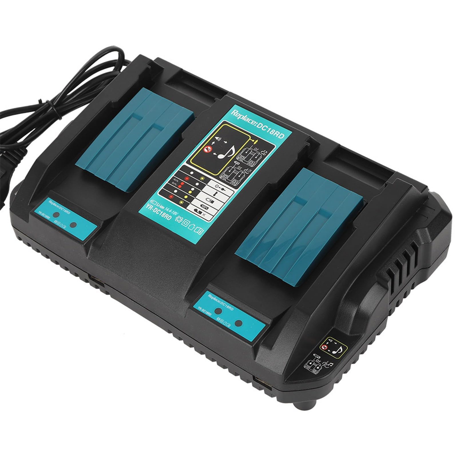 Caricabatterie doppio con interfaccia USB DC18RD compatibile con batterie agli ioni di litio BL1830 BL1430 14,4-18 V, spina americana 110-130 V