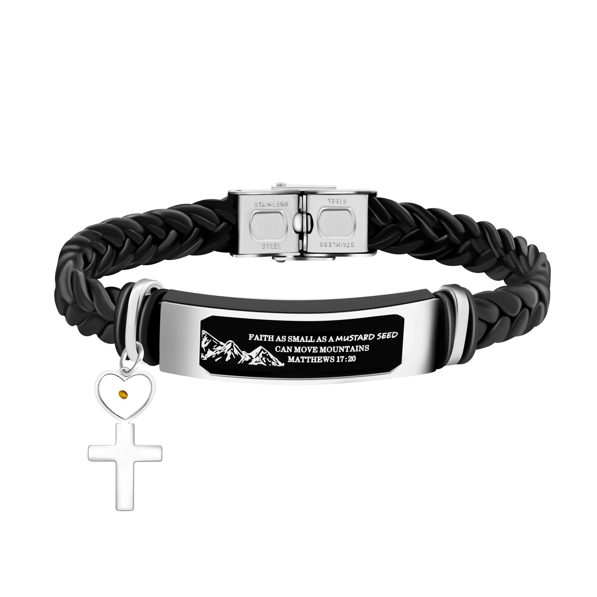 Uloveido Leather Wristbands Bracelet Faith Small AS A Mustard Seed Can Move Mountains Matthew 17:20