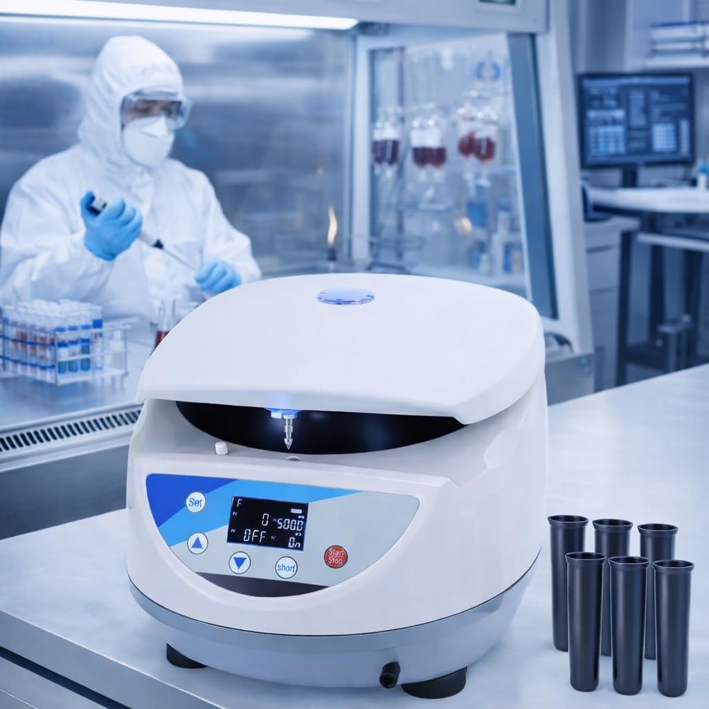 LCD Digital Portable Lab Blood Centrifuge PRP Centrifuge Machine 500‑5000 RPM, Aluminum Alloy Rotor, Max 3074xg RCF, LC‑6S 6×5ml/10ml/15ml Tube, Timer 10s‑99min59s Centrifuge