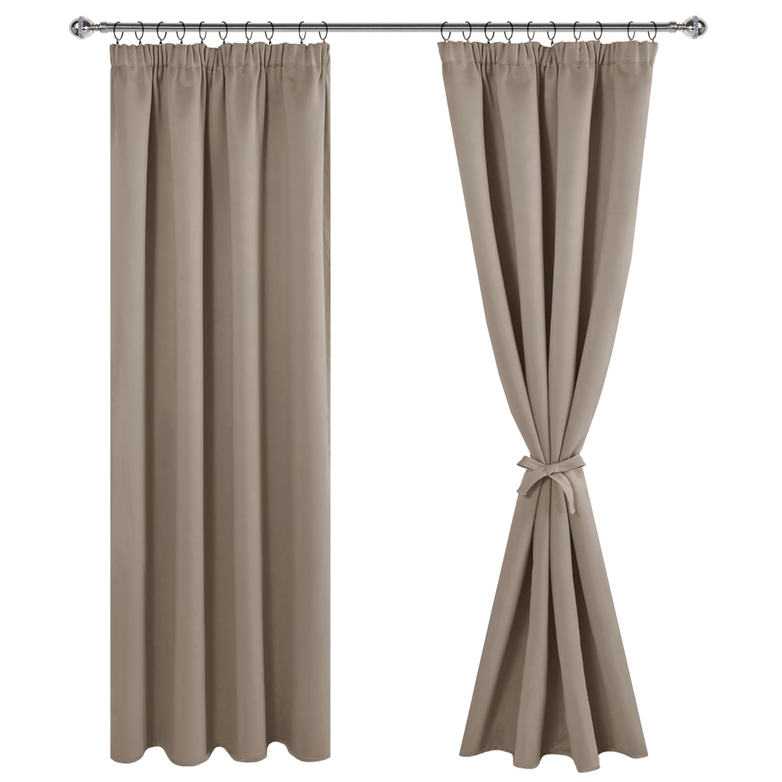 JIUZHEN Blackout Curtains with Ruffle Tape, Opaque Curtains, Living Room Curtains, Bedroom, Thermal Curtain, Taupe