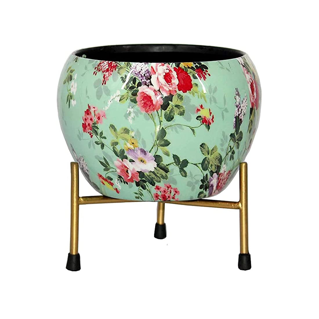 DealFry Designer Hand Painted Metal Pots with Stand for Indoor Plant - Decorative Ceramic Coating Meena Pots, Rust Free Metal Planter for Living Room, Home & Office Decoration (6") (Rose Floral) (B09RGJSZCK) Amazon Price History, Amazon Price Tracker