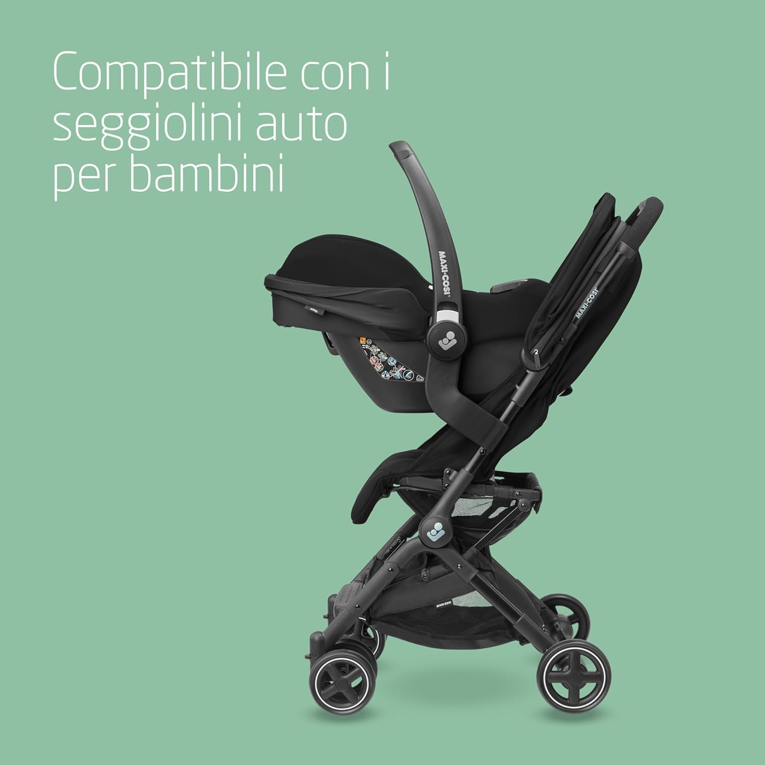 Maxi-Cosi Lara2 Passeggino Leggero per Bambini 0 - 4 anni, 0 - 22 kg, Passeggino da Viaggio Pieghevole Chiusura Compatta, Reclinabile 3 Posizioni, Tessuti Traspiranti, 2 Cestelli, Essential Black