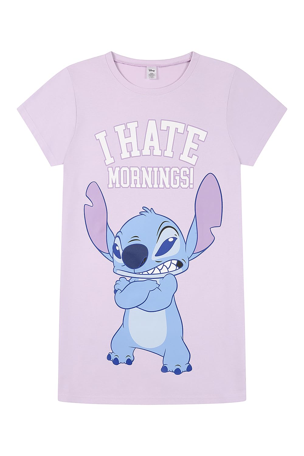 Disney Stitch I Hate Mornings Womens Nightdress Ladies Nightie Cotton Nightgown (14-16) Pink