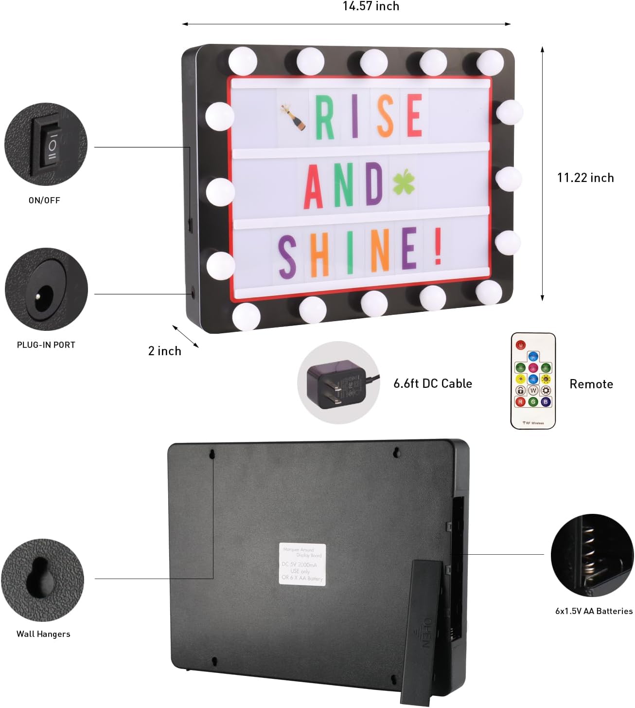 AmySanyan Cinema Light Box for Boys, Festive, Birthday Gifts Ideas for 6, 7, 8, 9,10, 11, 12, -15 Year Old Boy, DIY LED Sign Light Up Marquee Message Board for Home Cute Room Desk Decor (Black)