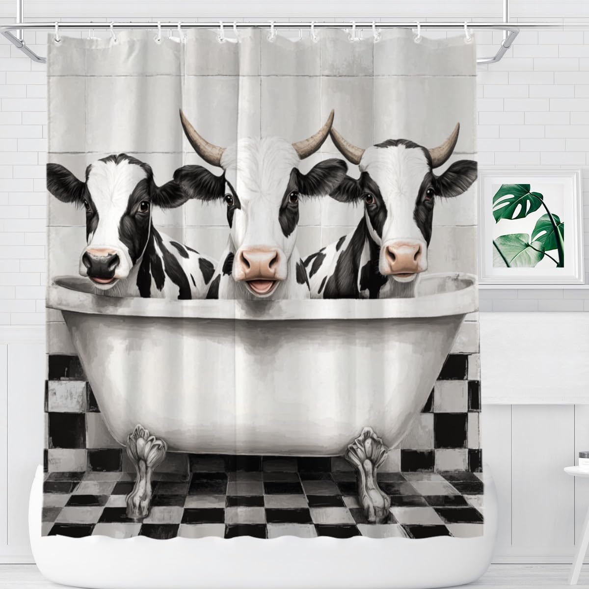 Black and White Cow Shower Curtain 72Wx72H Inch Black and White Cow Bathing in Bathtub Cute Animal Shower Curtain Bathroom Waterproof Bath Decoration