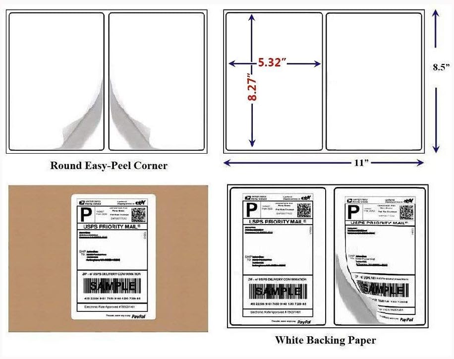 BESTEASY 1000 Round Corner Half Sheet Self Adhesive Shipping Labels for Laser and Ink Jet Printers, White Blank (500 Sheets, 1000 Labels) - Image 2