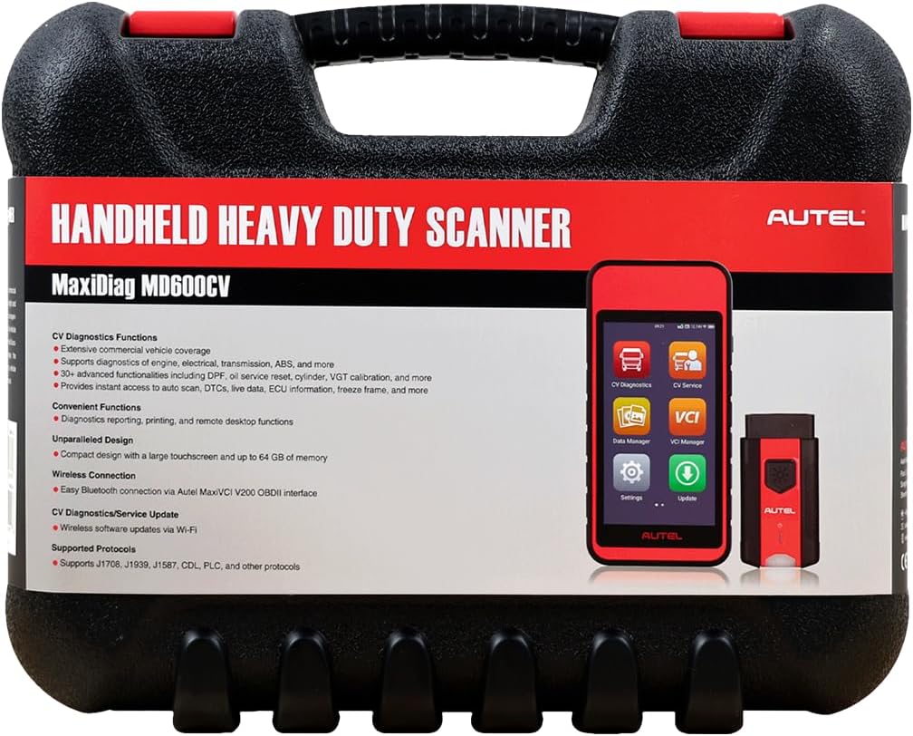 Autel Scanner MAXIDIAG MD600CV Heavy Duty Truck Scanner D-P-F Regen Full System Diesel Diagnostic Scan Tool Wireless Android Touchscreen Tablet for Truck Light Medium and Heavy Duty Truck Vehicle