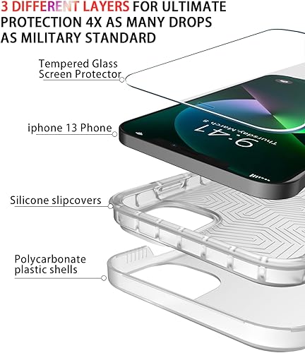 Miniatura 6 de Diverbox Funda para iPhone 13 a prueba de golpes a prueba de caídas protector de pantalla de vidrio templado, funda de protección resistente para