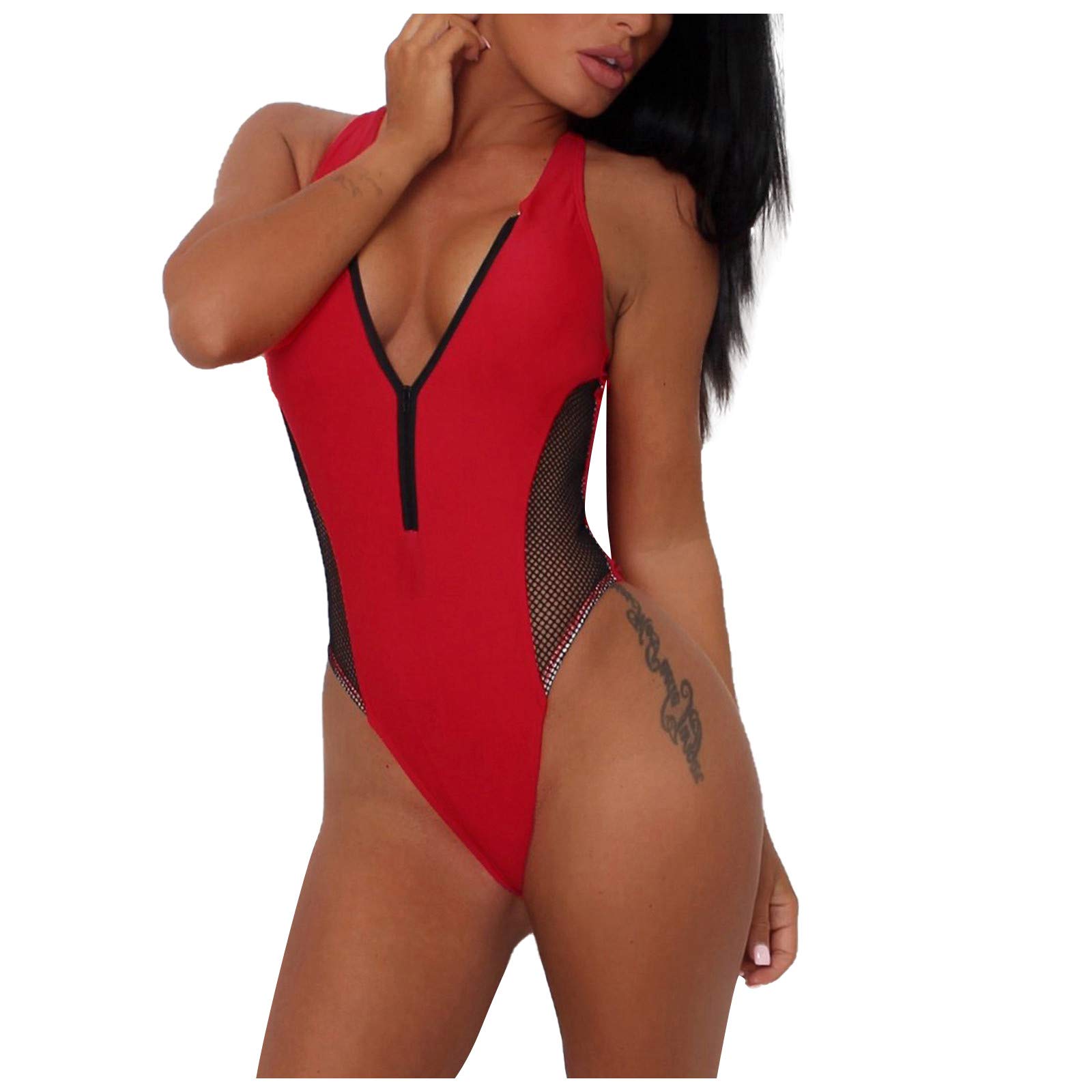 Maillot de bain cousu une pièce avec maille transparente extensible