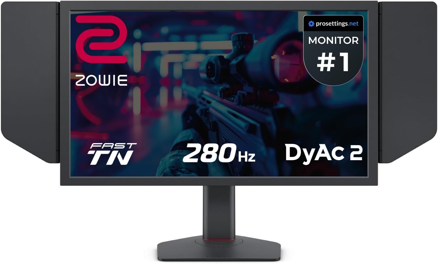 Zowie XL2546X+ 24.1 Fast TN 280Hz Gaming Monitor for Esports, Motion Clarity DyAc 2, 1080p, XL Setting to Share, S Switch, Shielding Hood, Industrial Grade Bearing Height Adjustment