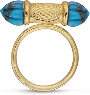Turquoise Gemstone (6.00 CTTW) Ring for Women in 14K Yellow Gold Plated Over 925 Sterling Silver, Twisted Rays Design Ring for Occasions, Anniversary or Gift for Someone