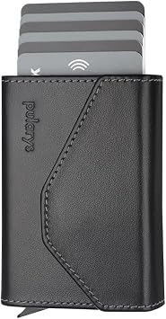 PULARYS Mini Wallet RAVEN - Multifunckion Credit Card Case - Italian Leather - RFID blocking - Size 6.5 x 10 x 2.5 cm - Space for up to 7 Cards - Classic Design
