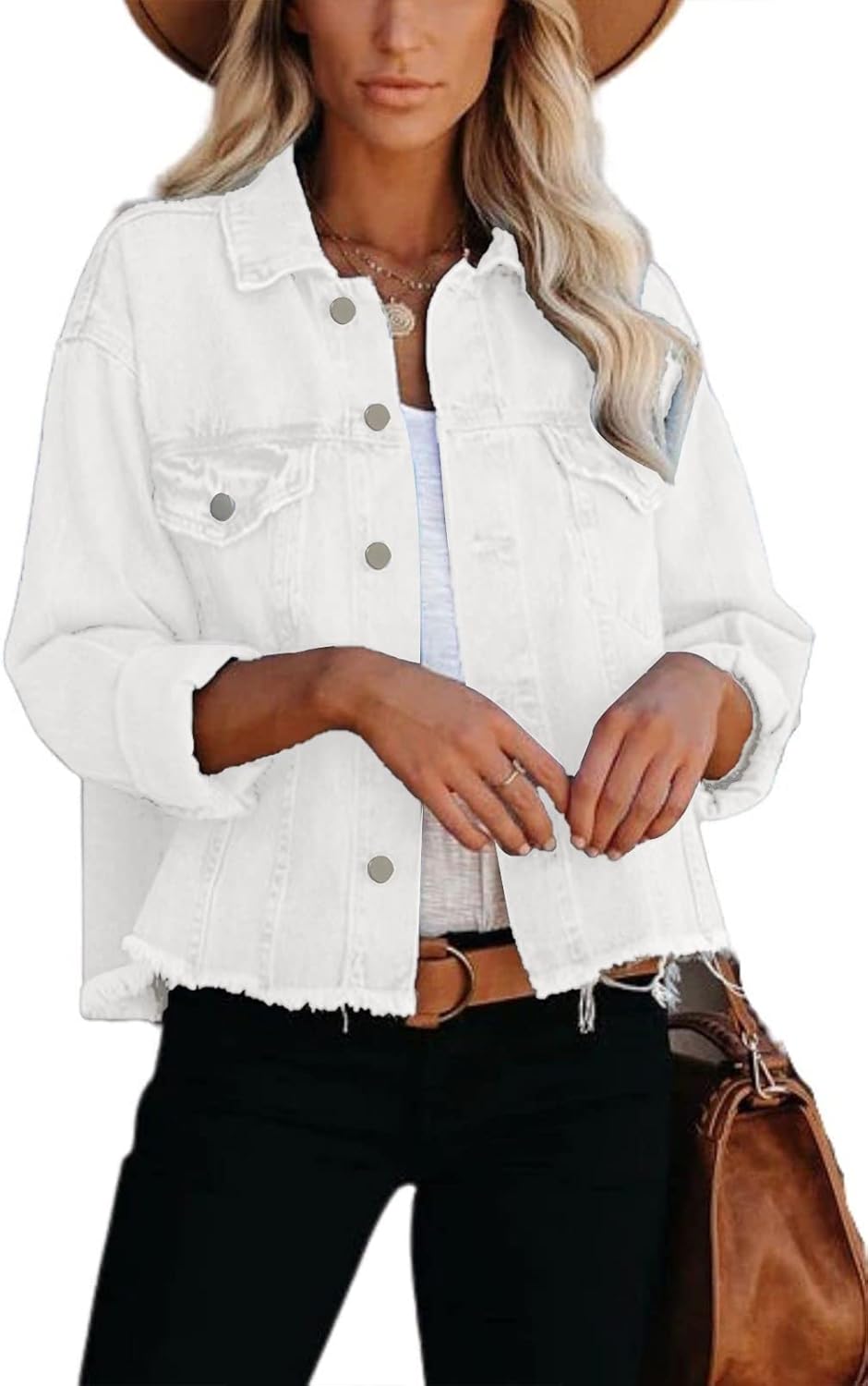 Jayscreate Women's Jean Denim Jacket Pockets Oversized Ripped Short Light Cropped Mini Lightweight Ladies Denim Jacket