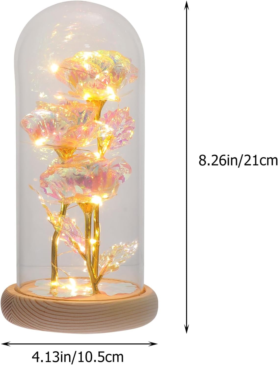 Decorative Gold Foil Rose Glass Dome Lamp with Warm White LED Light, Luminous Flower Glass Dome for Indoor Home Desktop Decor, Creative Figurine Lighting Gift for Women