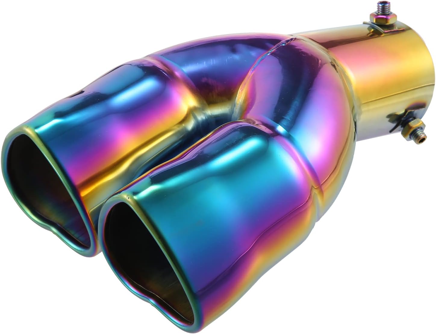 X AUTOHAUX 63mm 2.5" Inlet Curved Type Heart Shape Universal Exhaust Pipe Muffler Tip Tailpipe Bolt-On for Car Truck 8.7" Length Stainless Steel Multicolor