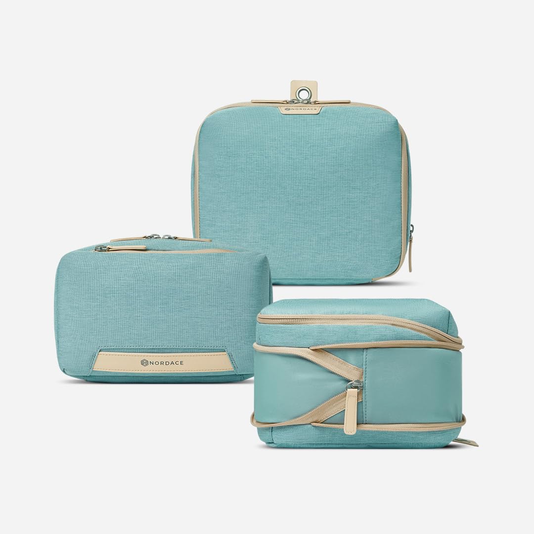 NordaceTravel Packing Organizers Set for Men and Women - 2x Packing Cubes & 1x Wash Pouch - Durable & Water Resistant (Aqua)