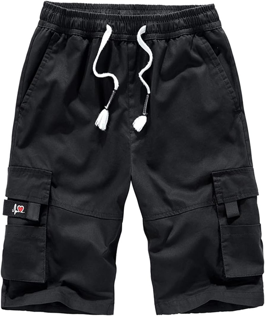Mens Cargo Shorts Summer Casual Elastic Loose Fit Combat Work Shorts Cotton Multi Pocket