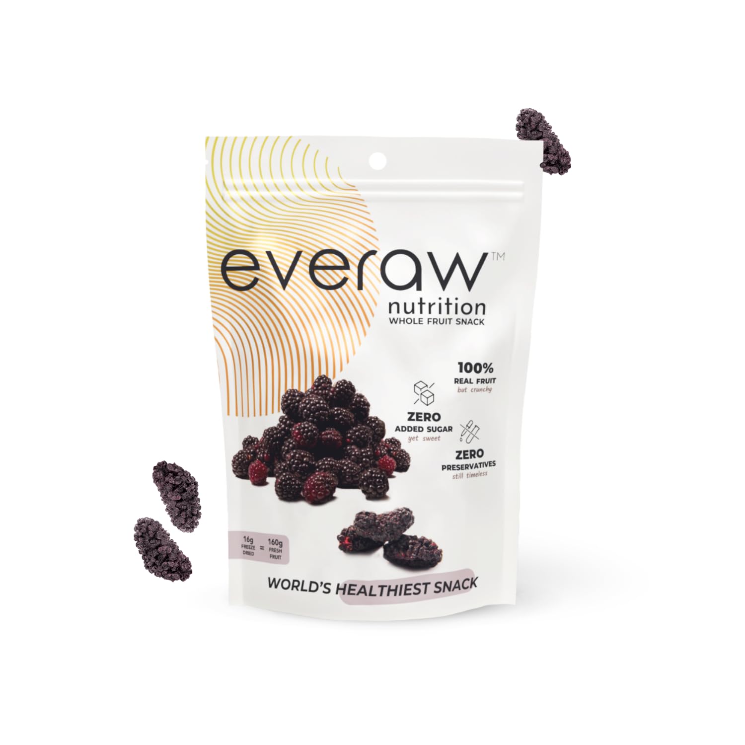 Everaw Mulberry Whole Fruit Snack | Naturally Sweet & Tart, No Added Sugar or Preservatives | High Antioxidants, High Fiber, Guilt-Free Crunch | 16g Pack