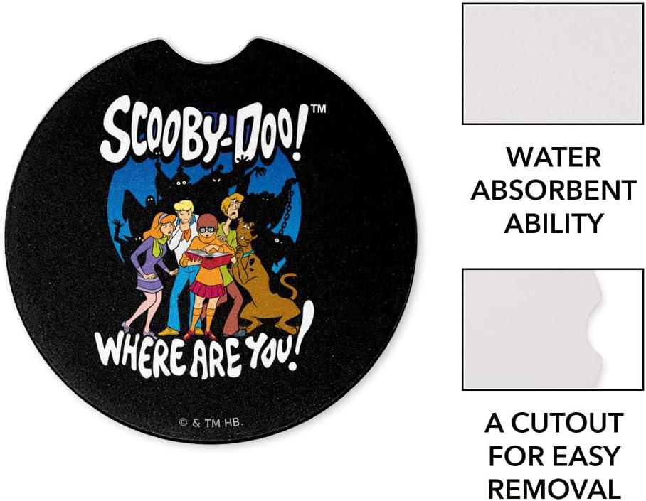 GRAPHICS & MORE Scooby-Doo Ghost Silhouettes Car Coasters, Pack of 2, 2.5" Ceramic Stone, Drink Coaster for Cup Holders with Finger Notch - Image 2