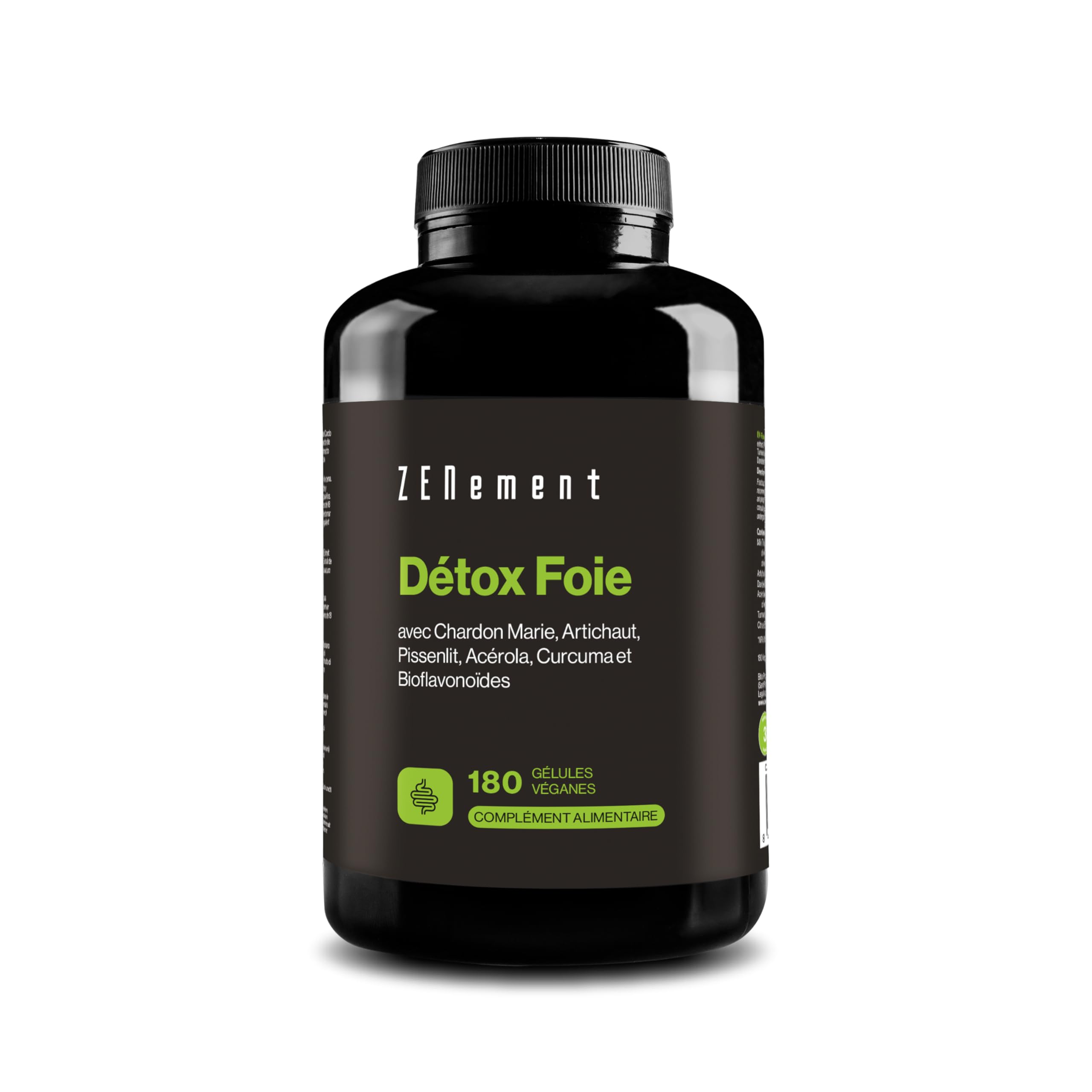 Chardon-Marie, Artichaut, Curcuma, Pissenlit et Bioflavonoïdes - Complément Alimentaire Detox Foie avec Vitamine C Naturelle qui Contribue à la Protection Cellulaire - 180 Gélules Véganes – Zenement
