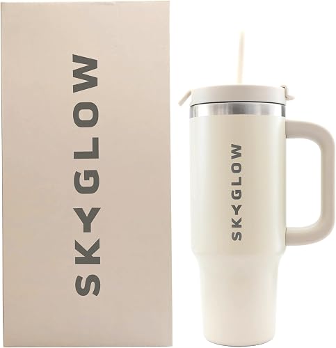 SkyGlow 1.2L Large Tumbler with Straw – Leakproof Travel Mug with Handle, BPA-Free – Durable Insulated Reusable Water Bottle for Hot & Cold Drinks – Beach Sand