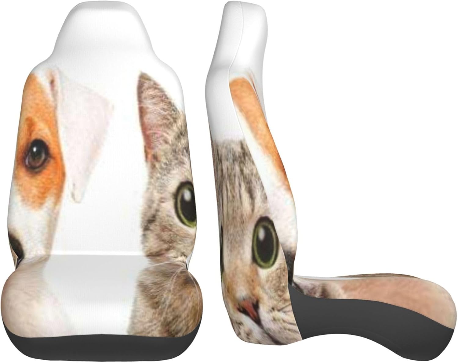 Pet Lover Close Up Portraits Of Jack Russell Terrier Dog And Scottish Straight Cat Photo Car Seat Covers 2-Pack - Fit For Sedans, Trucks, Suvs, Automotive Seat Protectors With Reinforced Stitching