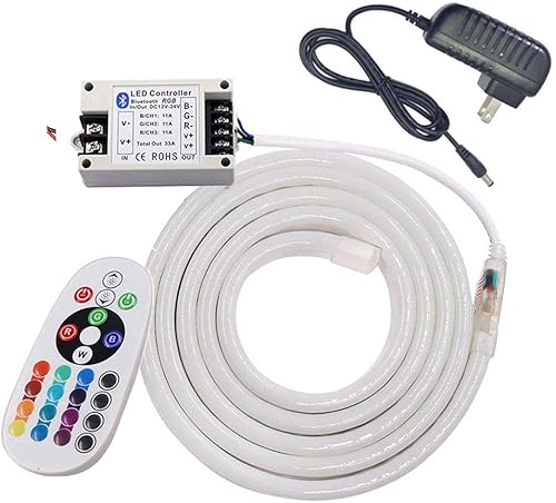 XUNATA Cuerda de luz LED RGB de neón, control Bluetooth, impermeable, cambio de color, 12V 5050 Flex LED luces de tubo de neón con control remoto de