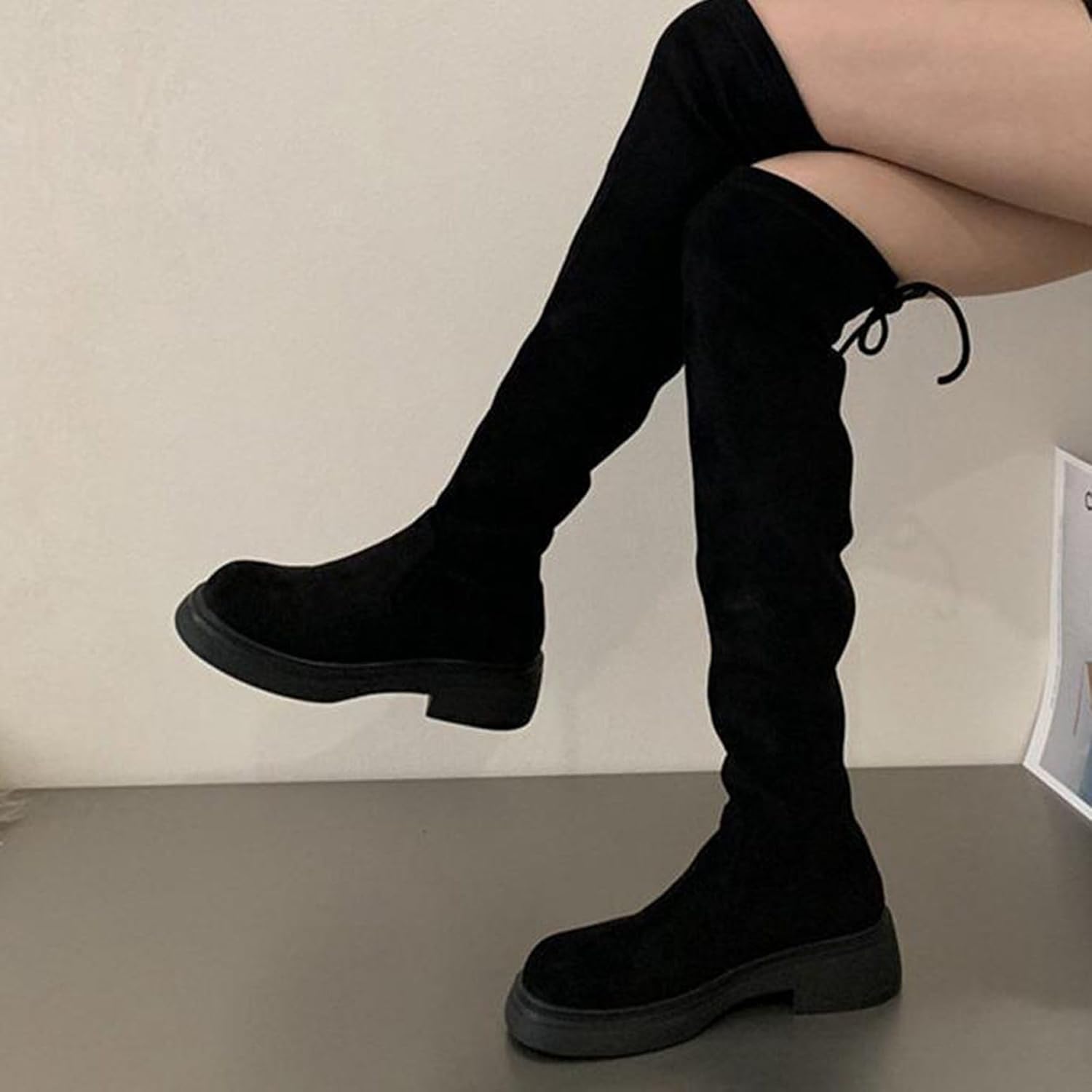 [GUREITOJP] ロングブーツ レディース オーバーニーハイブーツ スエード ラウンドトゥ ローヒール3cm セクシー 撥水