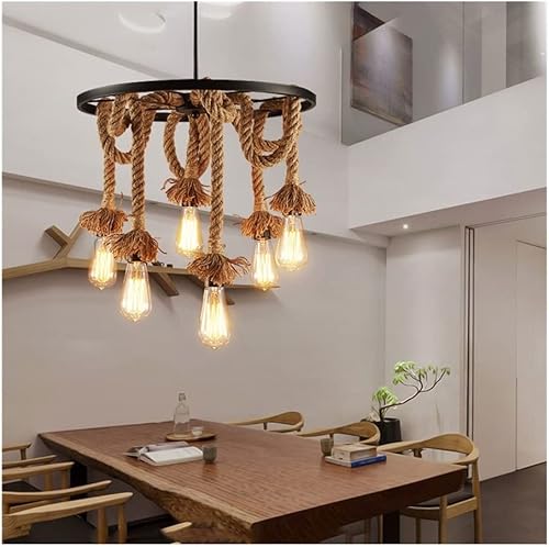 Lámpara de araña moderna de cuerda de cáñamo antigua arte retro americano decoración de interiores lámpara colgante para sala de estar comedor