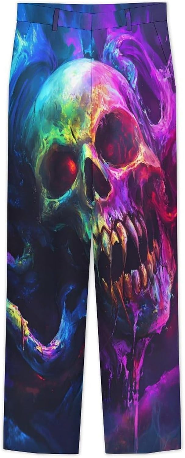 Smog Skull Horror Psychedelic Men's Classic Fit Suit Pants Straight Leg Design Printed Trousers