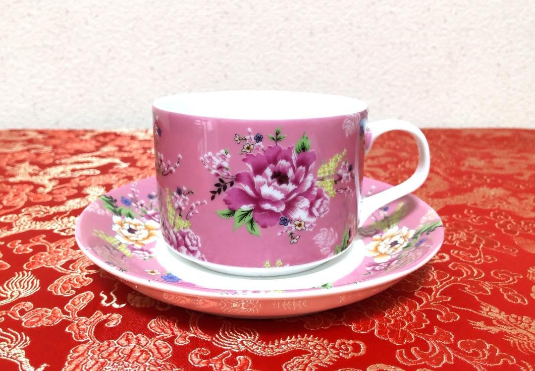 Amazon.co.jp: 台湾 客家花布 茶器 カップ＆ソーサー 花柄 ピンク 1客