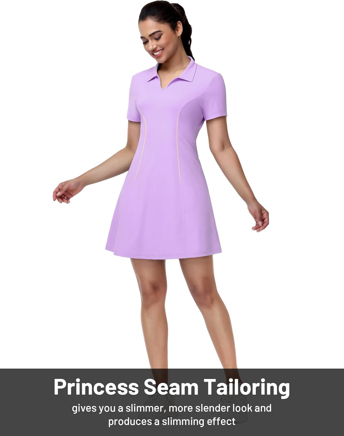 MIER Golf Dress for Women -Short Sleeve V Neck Stretch Athletic Golfing Dresses Active Sports Outfits for Summer, Zip Pocket