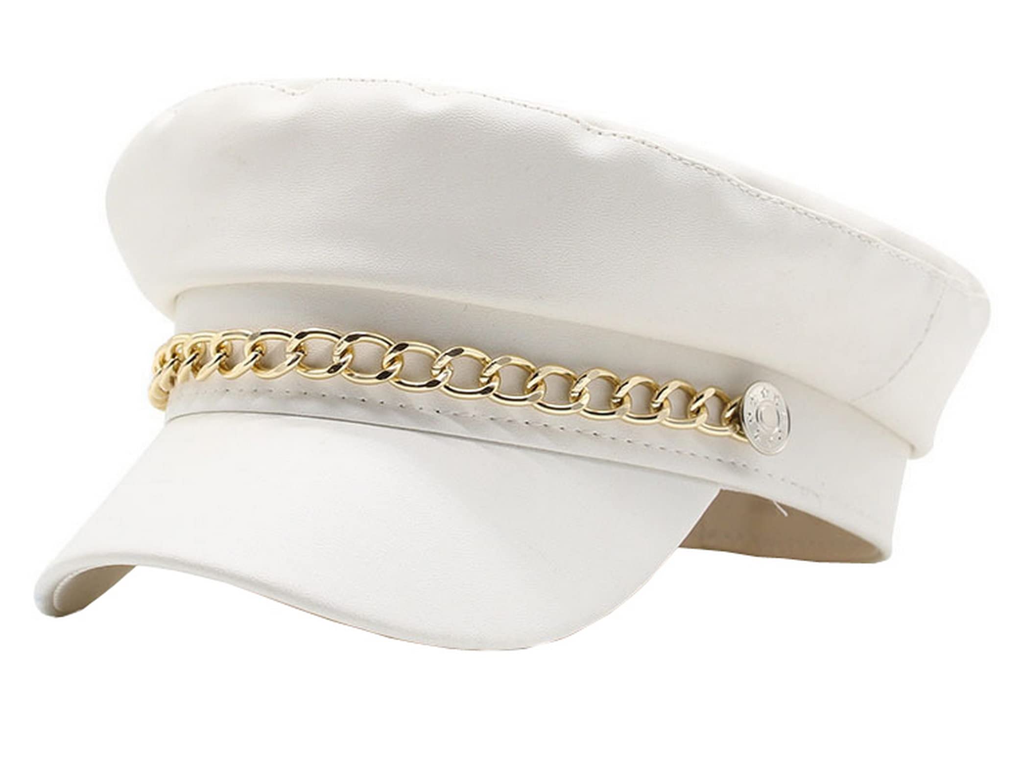 Women Yacht Captain Sailor Hat PU Newsboy Cabbie Baker Boy Peaked Beret Cap