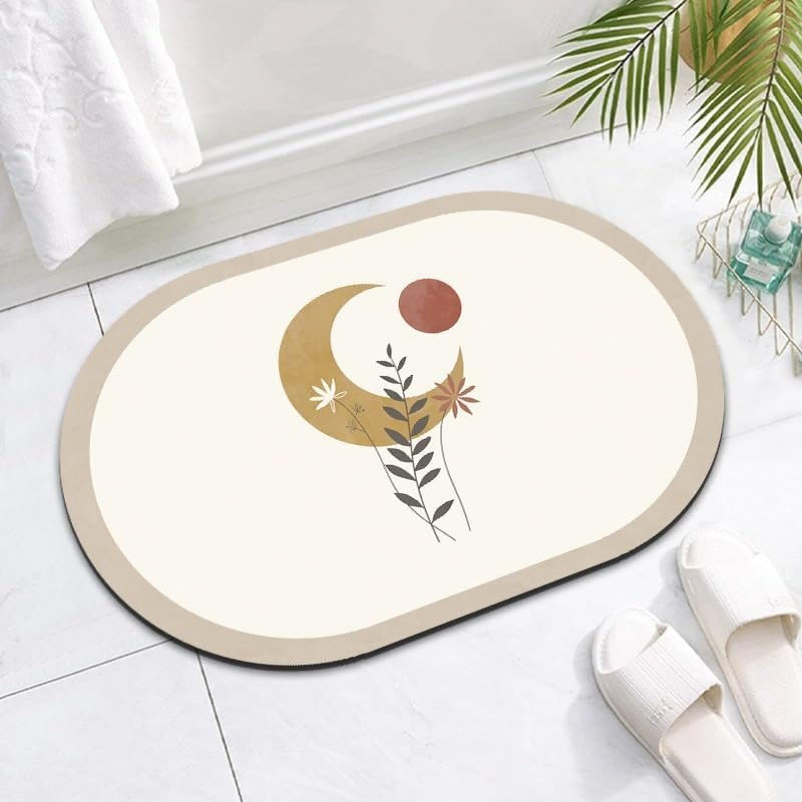 Tapis de douche à l'extérieur en pierre pour une routine matinale fluide et sereine