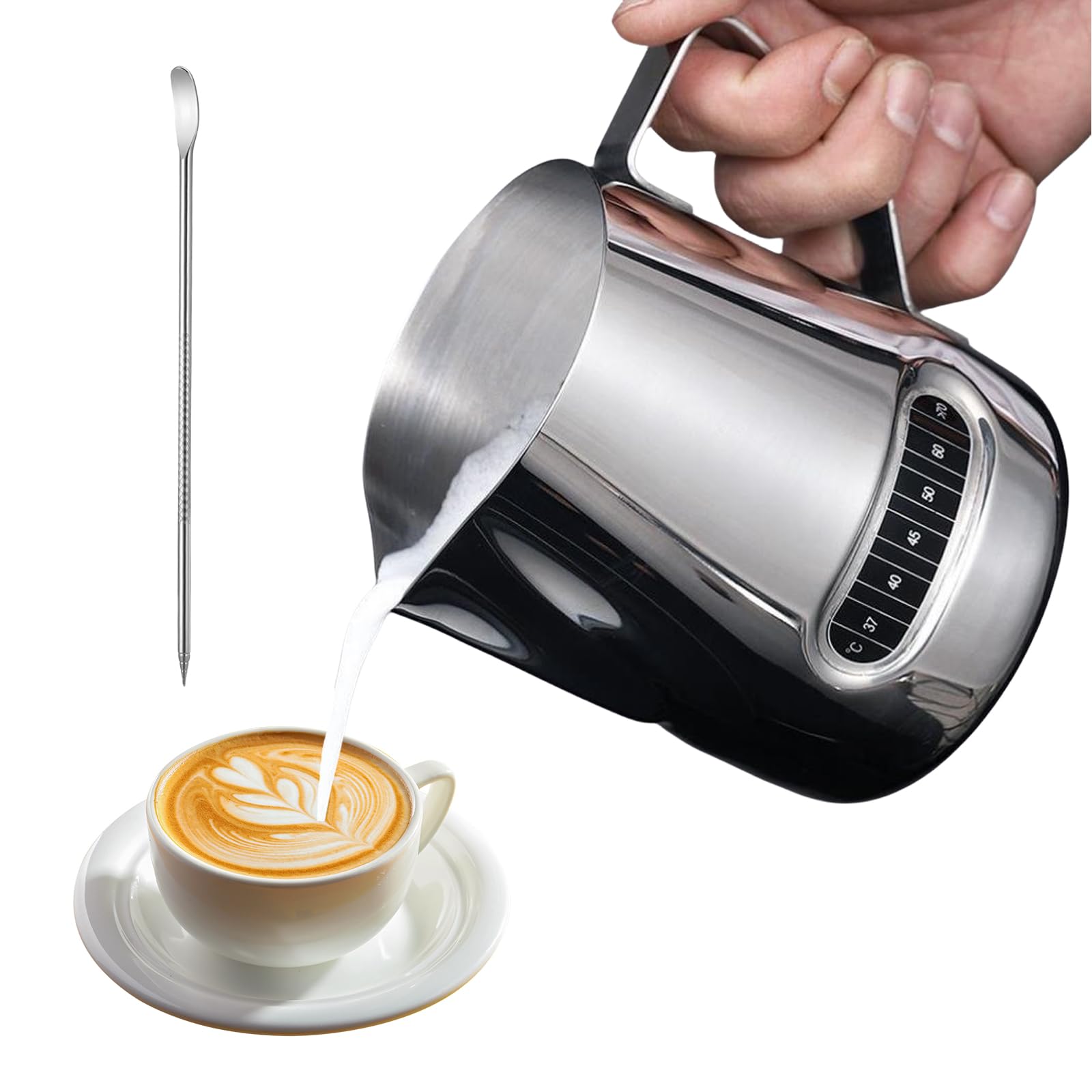 Termometro E Bricco Per Latte Da 600 Ml - Per Caffè Professionale, Cappuccini E Caffellatte - Foto 9